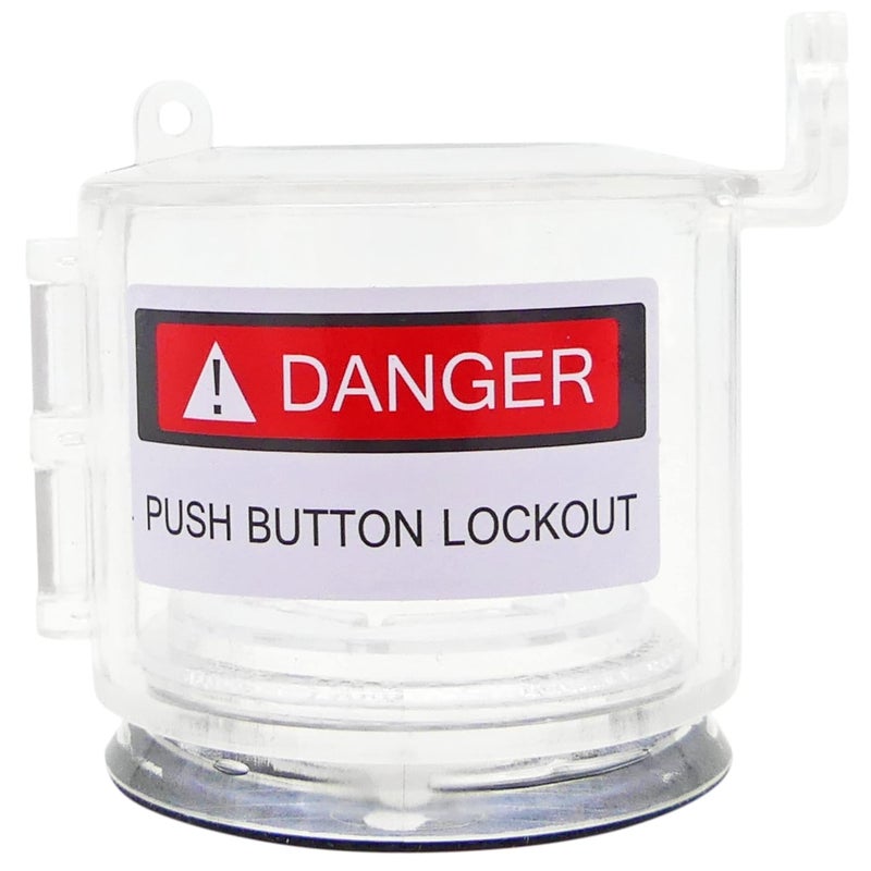 TRADESAFE Emergency Stop Button Cover Lockout - Round Transparent Push Button Switch Cover, 7/8-inch up to 1-1/2 inch Hole Diameter, 3-Piece Push Button Lockout - Image 1